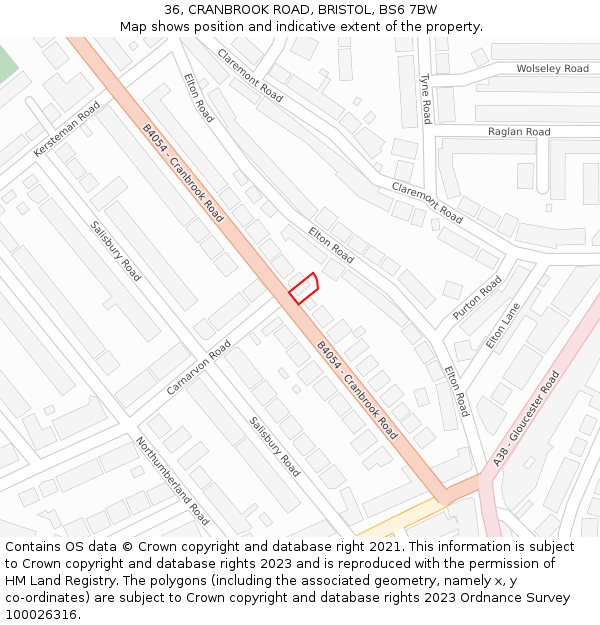 36, CRANBROOK ROAD, BRISTOL, BS6 7BW: Location map and indicative extent of plot