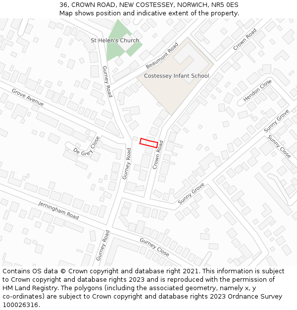 36, CROWN ROAD, NEW COSTESSEY, NORWICH, NR5 0ES: Location map and indicative extent of plot