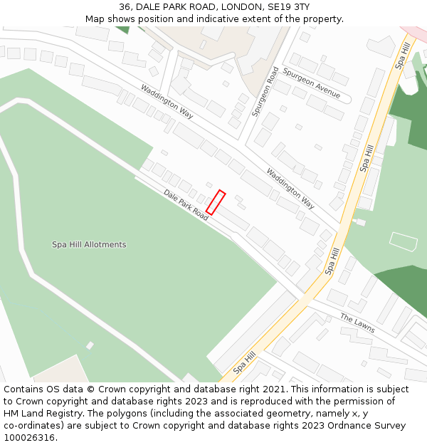 36, DALE PARK ROAD, LONDON, SE19 3TY: Location map and indicative extent of plot