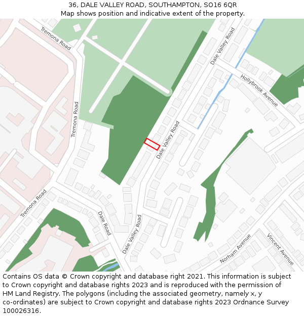 36, DALE VALLEY ROAD, SOUTHAMPTON, SO16 6QR: Location map and indicative extent of plot
