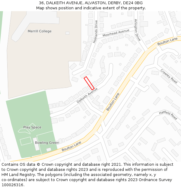 36, DALKEITH AVENUE, ALVASTON, DERBY, DE24 0BG: Location map and indicative extent of plot