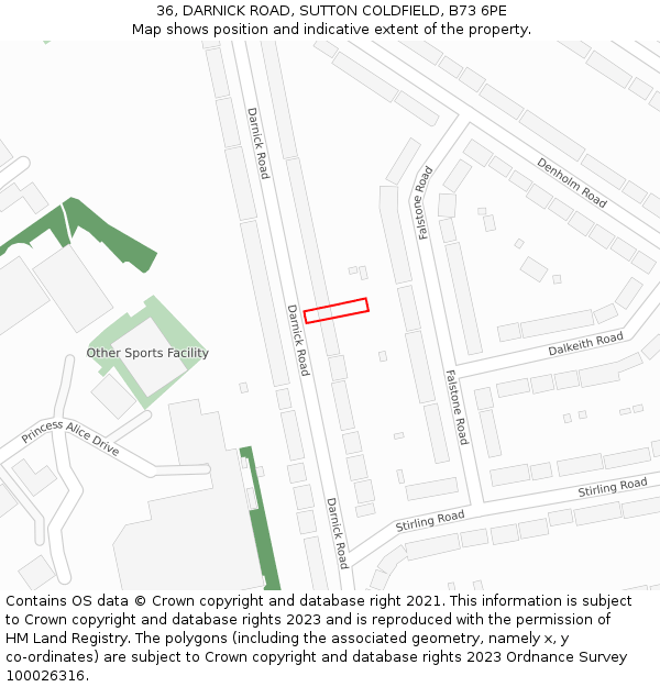 36, DARNICK ROAD, SUTTON COLDFIELD, B73 6PE: Location map and indicative extent of plot