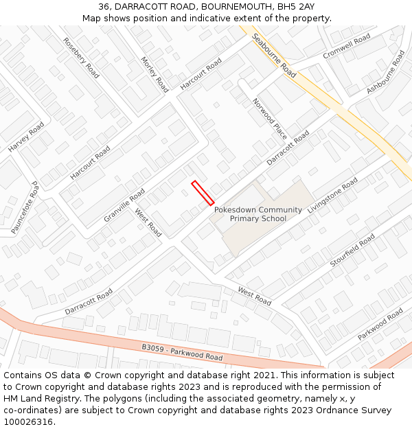 36, DARRACOTT ROAD, BOURNEMOUTH, BH5 2AY: Location map and indicative extent of plot