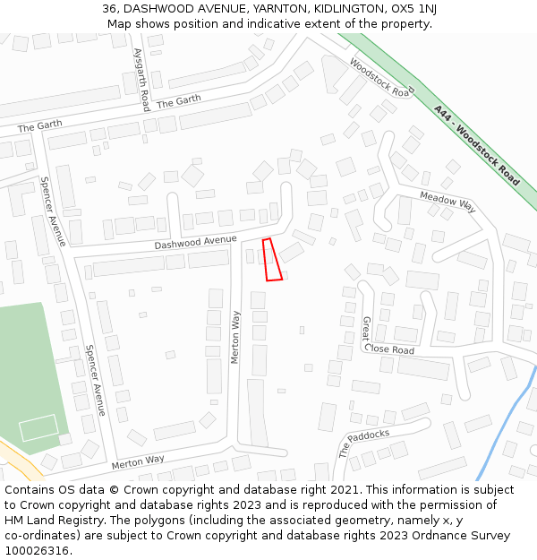 36, DASHWOOD AVENUE, YARNTON, KIDLINGTON, OX5 1NJ: Location map and indicative extent of plot