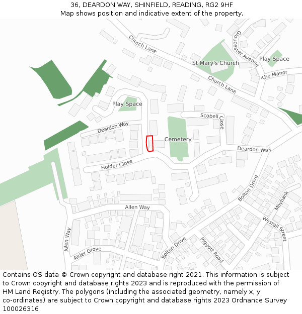 36, DEARDON WAY, SHINFIELD, READING, RG2 9HF: Location map and indicative extent of plot
