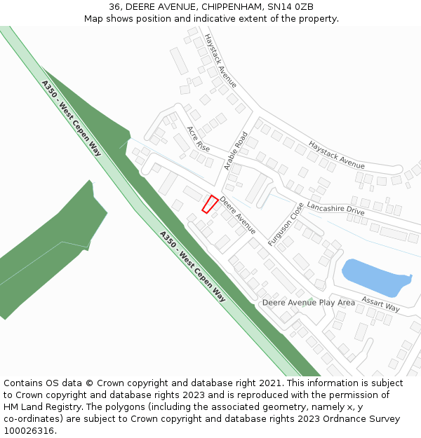 36, DEERE AVENUE, CHIPPENHAM, SN14 0ZB: Location map and indicative extent of plot
