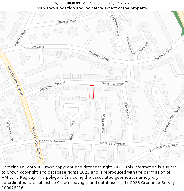 36, DOMINION AVENUE, LEEDS, LS7 4NN: Location map and indicative extent of plot