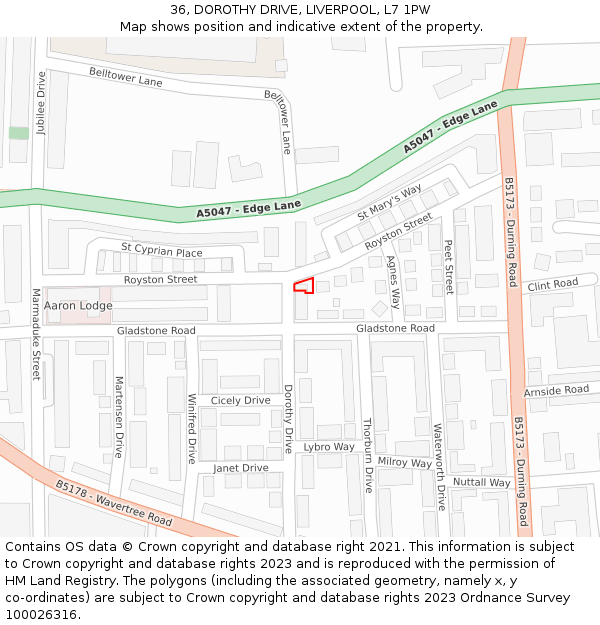 36, DOROTHY DRIVE, LIVERPOOL, L7 1PW: Location map and indicative extent of plot