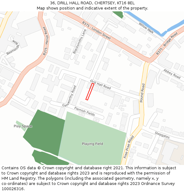 36, DRILL HALL ROAD, CHERTSEY, KT16 8EL: Location map and indicative extent of plot