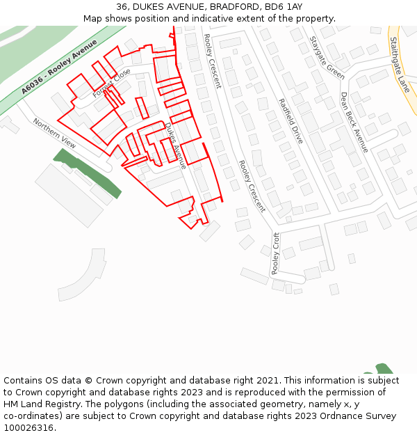 36, DUKES AVENUE, BRADFORD, BD6 1AY: Location map and indicative extent of plot