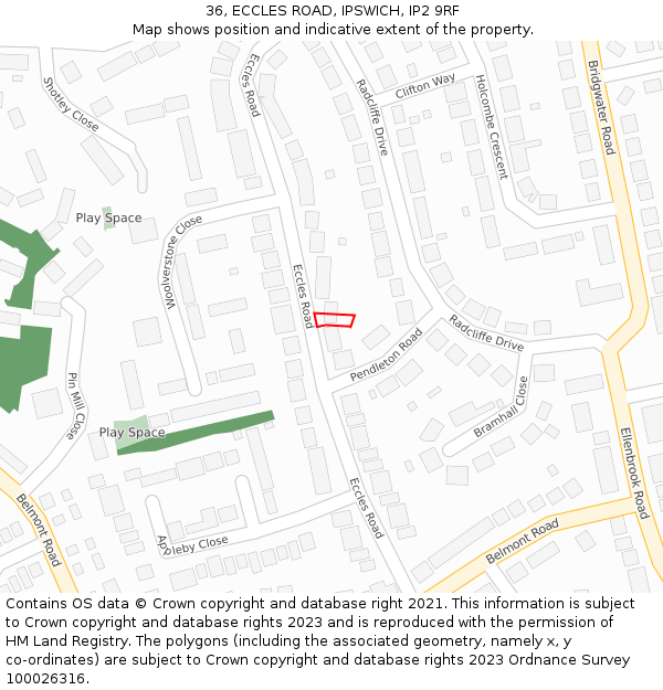 36, ECCLES ROAD, IPSWICH, IP2 9RF: Location map and indicative extent of plot