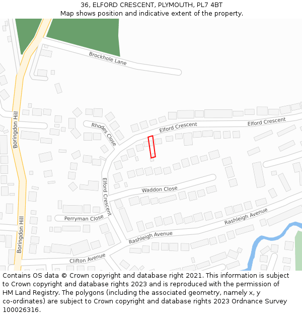 36, ELFORD CRESCENT, PLYMOUTH, PL7 4BT: Location map and indicative extent of plot