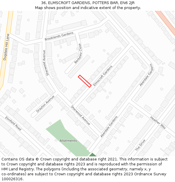 36, ELMSCROFT GARDENS, POTTERS BAR, EN6 2JR: Location map and indicative extent of plot