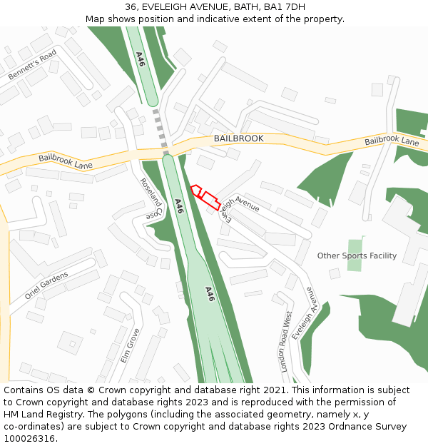 36, EVELEIGH AVENUE, BATH, BA1 7DH: Location map and indicative extent of plot