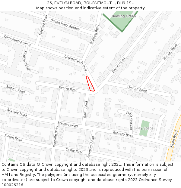 36, EVELYN ROAD, BOURNEMOUTH, BH9 1SU: Location map and indicative extent of plot