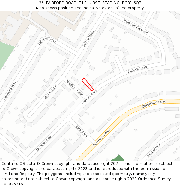 36, FAIRFORD ROAD, TILEHURST, READING, RG31 6QB: Location map and indicative extent of plot