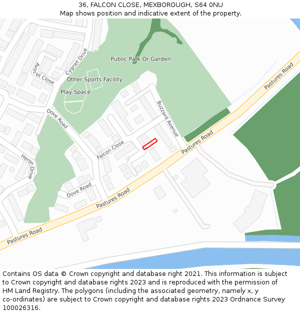 36, FALCON CLOSE, MEXBOROUGH, S64 0NU: Location map and indicative extent of plot