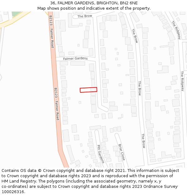 36, FALMER GARDENS, BRIGHTON, BN2 6NE: Location map and indicative extent of plot