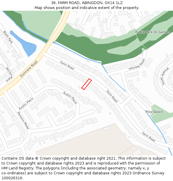 36, FARM ROAD, ABINGDON, OX14 1LZ: Location map and indicative extent of plot