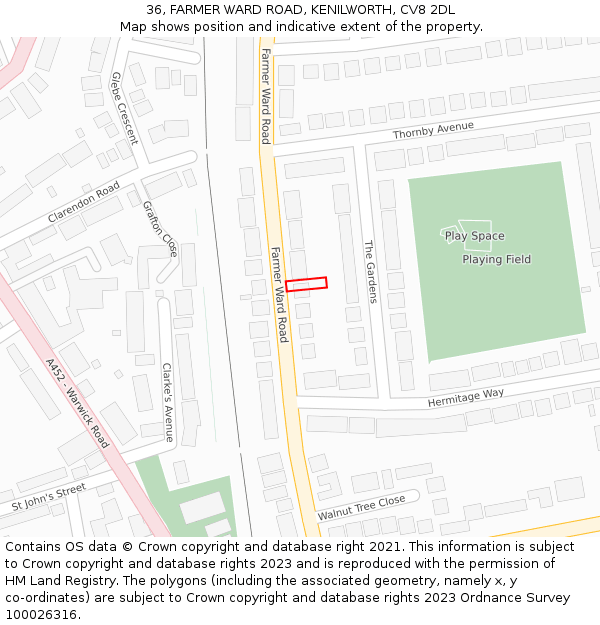 36, FARMER WARD ROAD, KENILWORTH, CV8 2DL: Location map and indicative extent of plot
