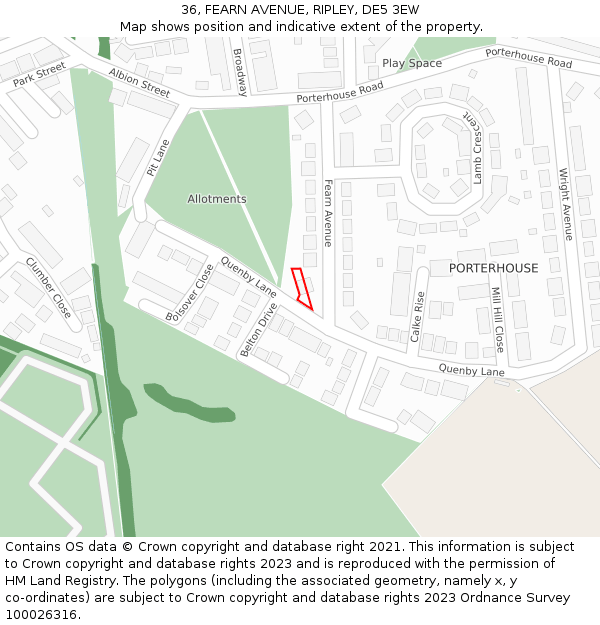 36, FEARN AVENUE, RIPLEY, DE5 3EW: Location map and indicative extent of plot