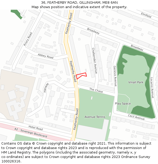 36, FEATHERBY ROAD, GILLINGHAM, ME8 6AN: Location map and indicative extent of plot