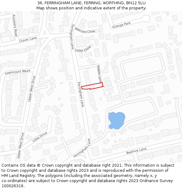 36, FERRINGHAM LANE, FERRING, WORTHING, BN12 5LU: Location map and indicative extent of plot