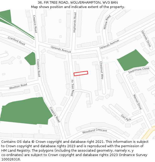 36, FIR TREE ROAD, WOLVERHAMPTON, WV3 8AN: Location map and indicative extent of plot