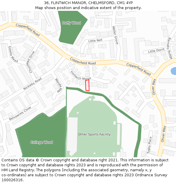 36, FLINTWICH MANOR, CHELMSFORD, CM1 4YP: Location map and indicative extent of plot