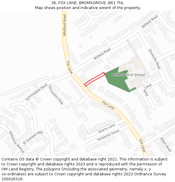 36, FOX LANE, BROMSGROVE, B61 7NL: Location map and indicative extent of plot