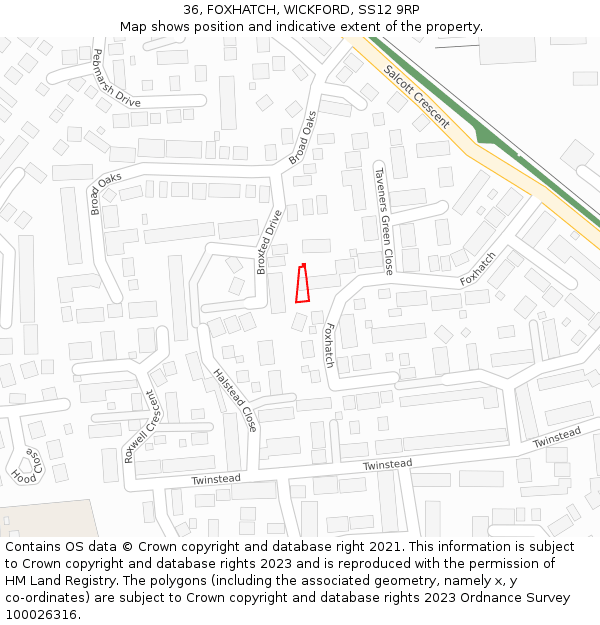 36, FOXHATCH, WICKFORD, SS12 9RP: Location map and indicative extent of plot