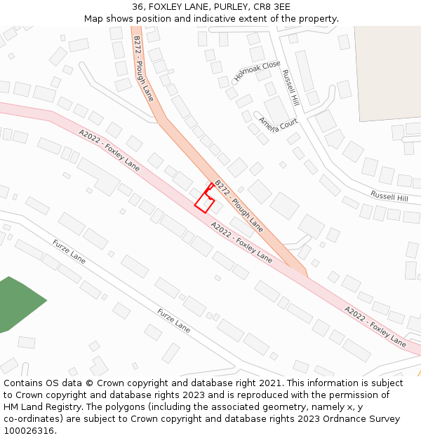36, FOXLEY LANE, PURLEY, CR8 3EE: Location map and indicative extent of plot