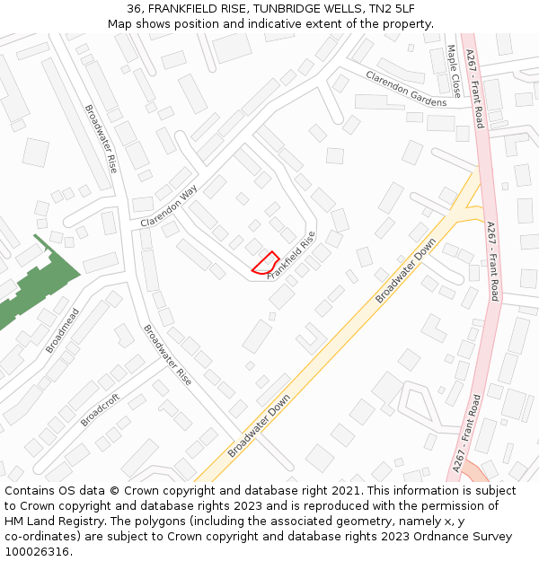 36, FRANKFIELD RISE, TUNBRIDGE WELLS, TN2 5LF: Location map and indicative extent of plot