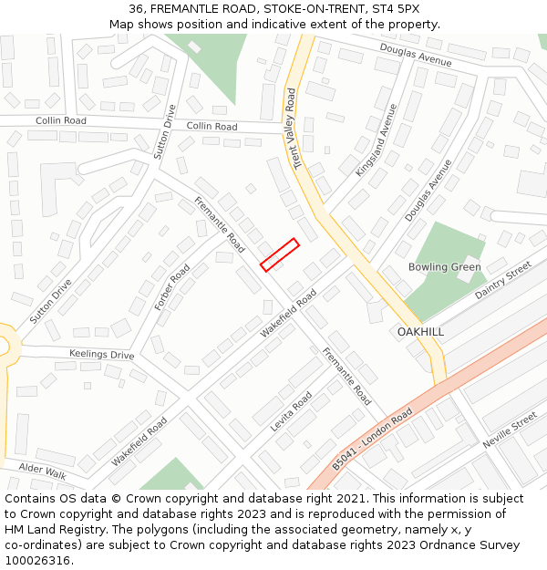 36, FREMANTLE ROAD, STOKE-ON-TRENT, ST4 5PX: Location map and indicative extent of plot