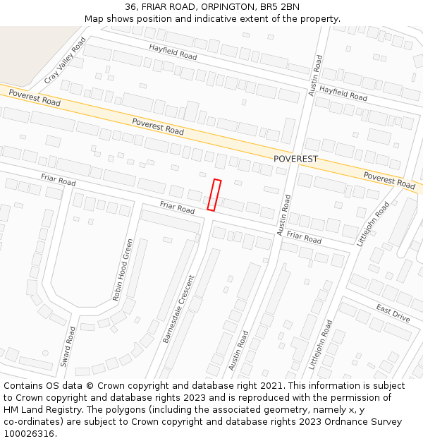 36, FRIAR ROAD, ORPINGTON, BR5 2BN: Location map and indicative extent of plot