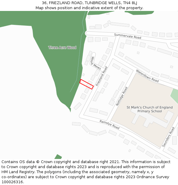 36, FRIEZLAND ROAD, TUNBRIDGE WELLS, TN4 8LJ: Location map and indicative extent of plot