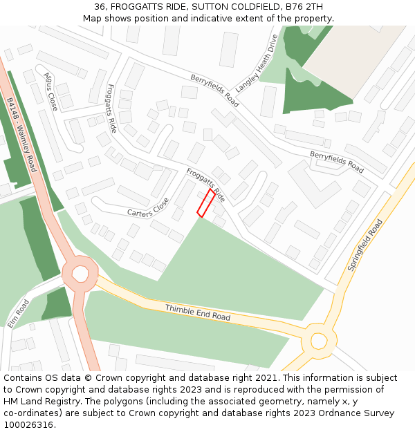 36, FROGGATTS RIDE, SUTTON COLDFIELD, B76 2TH: Location map and indicative extent of plot