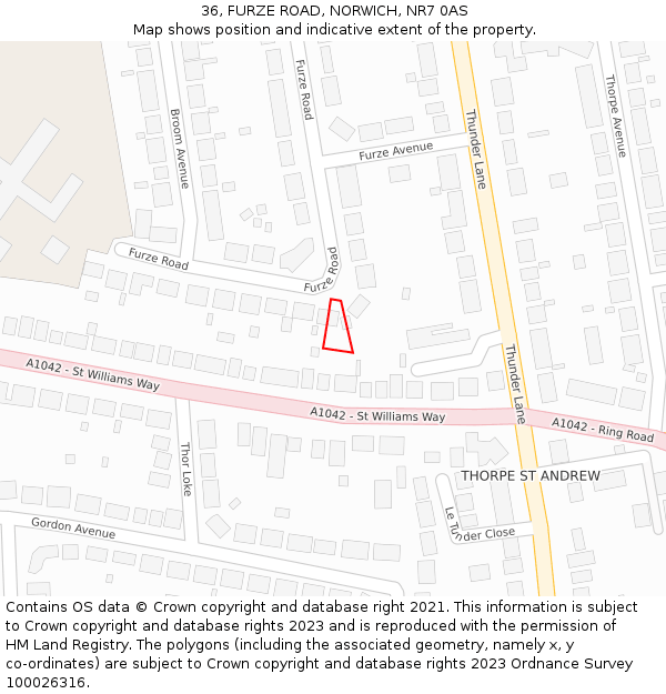 36, FURZE ROAD, NORWICH, NR7 0AS: Location map and indicative extent of plot