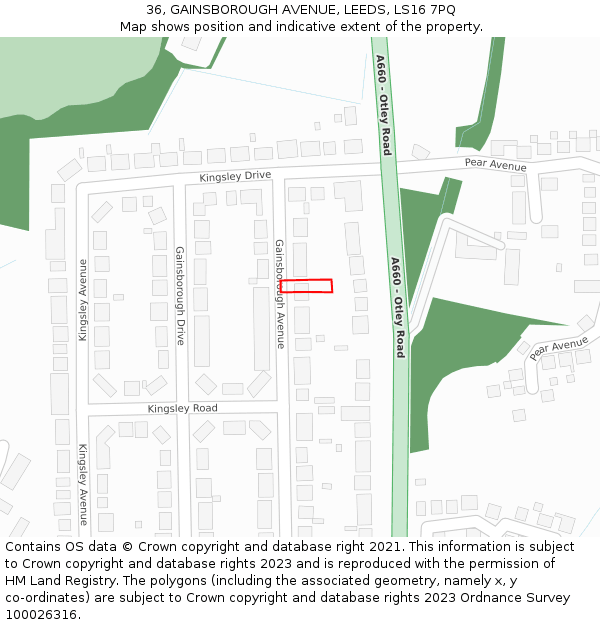 36, GAINSBOROUGH AVENUE, LEEDS, LS16 7PQ: Location map and indicative extent of plot