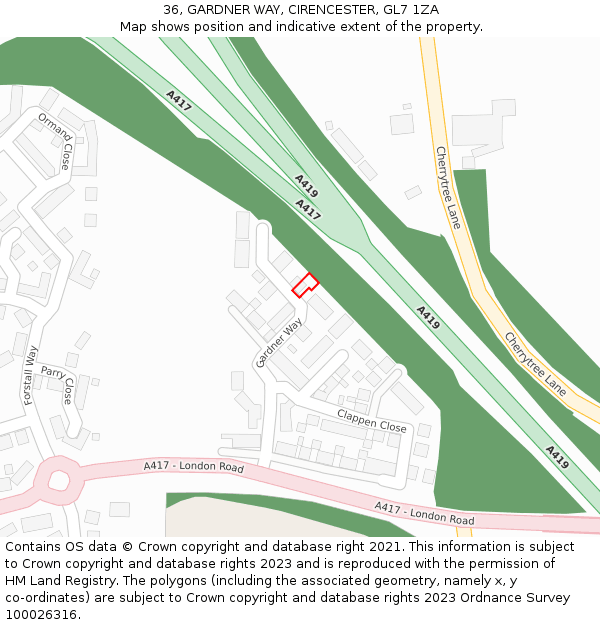 36, GARDNER WAY, CIRENCESTER, GL7 1ZA: Location map and indicative extent of plot