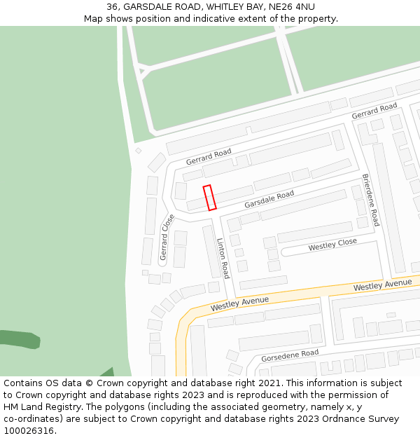36, GARSDALE ROAD, WHITLEY BAY, NE26 4NU: Location map and indicative extent of plot