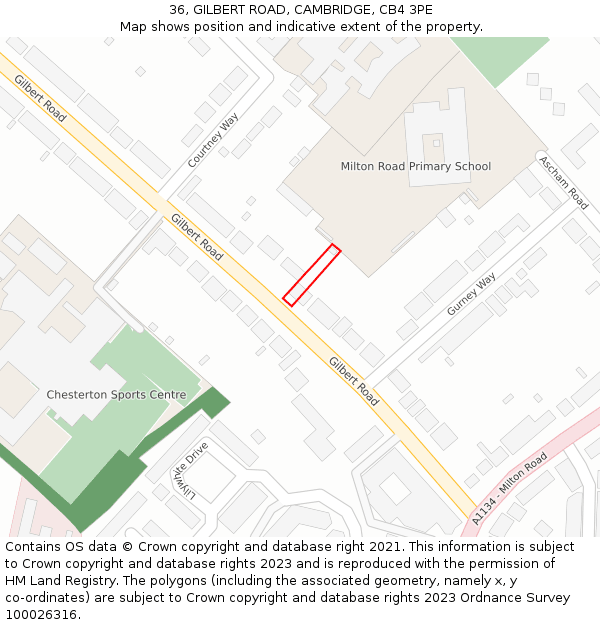 36, GILBERT ROAD, CAMBRIDGE, CB4 3PE: Location map and indicative extent of plot
