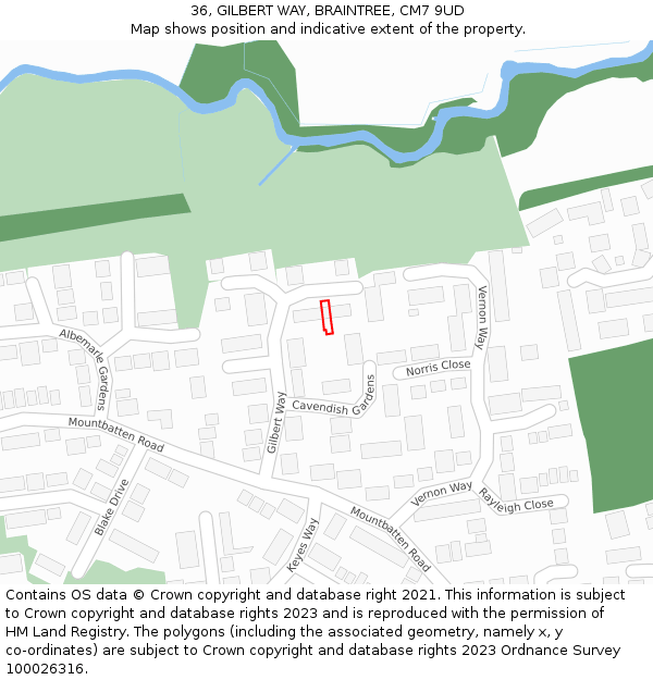 36, GILBERT WAY, BRAINTREE, CM7 9UD: Location map and indicative extent of plot
