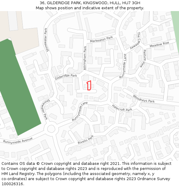 36, GILDERIDGE PARK, KINGSWOOD, HULL, HU7 3GH: Location map and indicative extent of plot