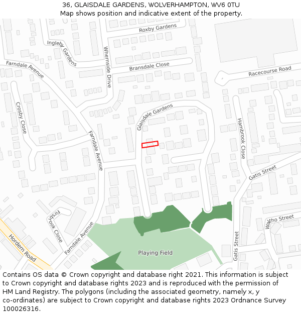 36, GLAISDALE GARDENS, WOLVERHAMPTON, WV6 0TU: Location map and indicative extent of plot