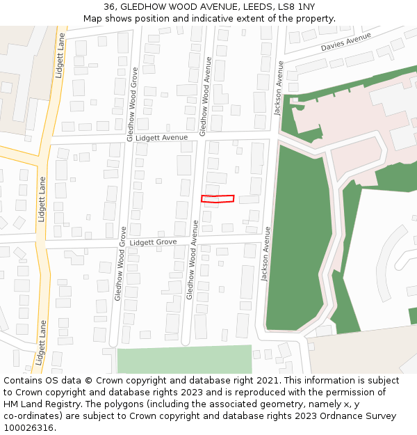 36, GLEDHOW WOOD AVENUE, LEEDS, LS8 1NY: Location map and indicative extent of plot