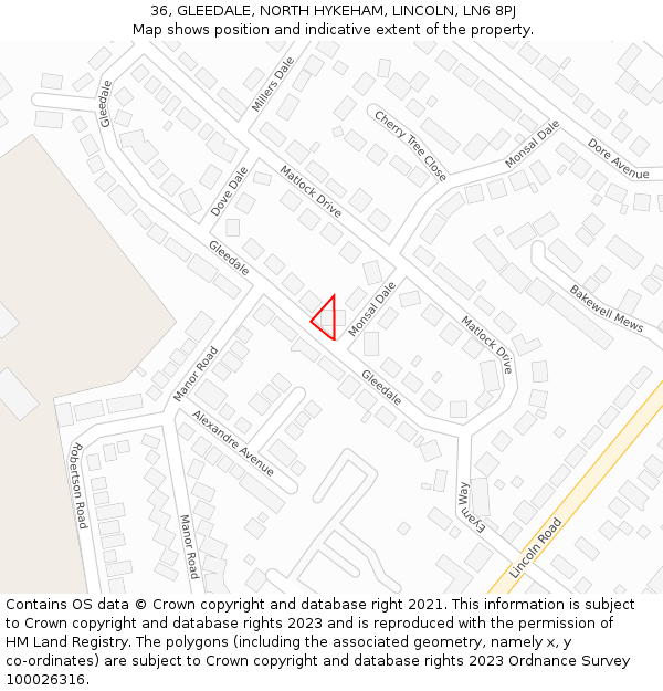 36, GLEEDALE, NORTH HYKEHAM, LINCOLN, LN6 8PJ: Location map and indicative extent of plot