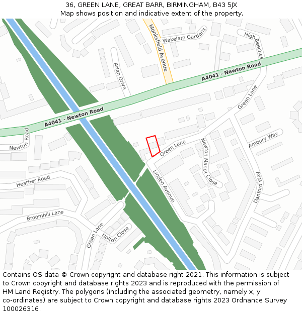 36, GREEN LANE, GREAT BARR, BIRMINGHAM, B43 5JX: Location map and indicative extent of plot
