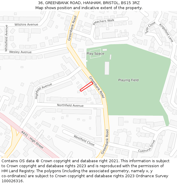36, GREENBANK ROAD, HANHAM, BRISTOL, BS15 3RZ: Location map and indicative extent of plot