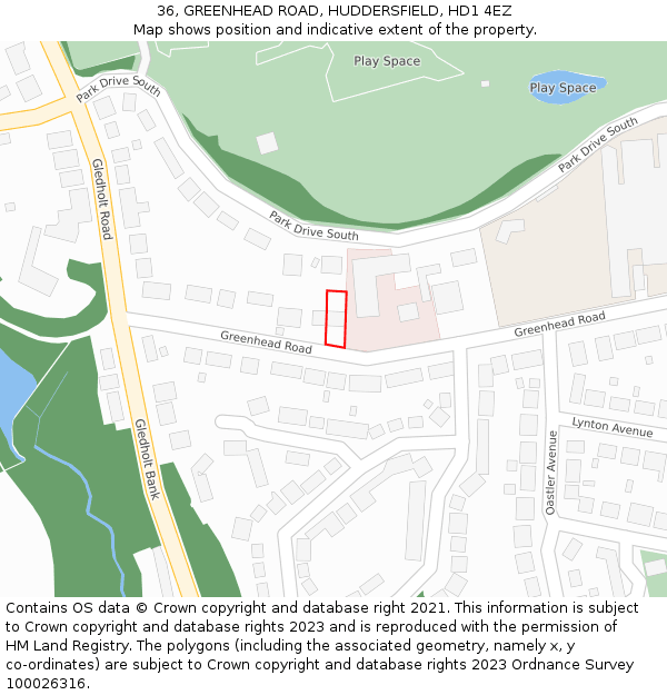 36, GREENHEAD ROAD, HUDDERSFIELD, HD1 4EZ: Location map and indicative extent of plot